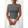 imagePRETTYGARDEN Womens Off The Shoulder Y2K Tops 2026 Summer Sleeveless Asymmetrical Ruched Going Out Tank Top Fashion ClothingSage Green