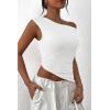 imagePRETTYGARDEN Womens Off The Shoulder Y2K Tops 2026 Summer Sleeveless Asymmetrical Ruched Going Out Tank Top Fashion ClothingWhite
