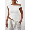 imagePRETTYGARDEN Womens Off The Shoulder Y2K Tops 2026 Summer Sleeveless Asymmetrical Ruched Going Out Tank Top Fashion ClothingWhite