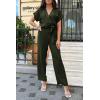imagePRETTYGARDEN Womens One Piece Jumpsuits Dressy Casual Summer Short Sleeve Wrap V Neck Wide Leg Pants Romper Spring ClothesArmy Green