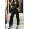 imagePRETTYGARDEN Womens One Piece Jumpsuits Dressy Casual Summer Short Sleeve Wrap V Neck Wide Leg Pants Romper Spring ClothesArmy Green