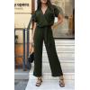 imagePRETTYGARDEN Womens One Piece Jumpsuits Dressy Casual Summer Short Sleeve Wrap V Neck Wide Leg Pants Romper Spring ClothesArmy Green