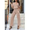 imagePRETTYGARDEN Womens One Piece Jumpsuits Dressy Casual Summer Short Sleeve Wrap V Neck Wide Leg Pants Romper Spring ClothesBeige