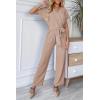 imagePRETTYGARDEN Womens One Piece Jumpsuits Dressy Casual Summer Short Sleeve Wrap V Neck Wide Leg Pants Romper Spring ClothesBeige