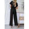 imagePRETTYGARDEN Womens One Piece Jumpsuits Dressy Casual Summer Short Sleeve Wrap V Neck Wide Leg Pants Romper Spring ClothesBlack