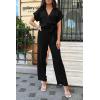 imagePRETTYGARDEN Womens One Piece Jumpsuits Dressy Casual Summer Short Sleeve Wrap V Neck Wide Leg Pants Romper Spring ClothesBlack