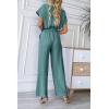 imagePRETTYGARDEN Womens One Piece Jumpsuits Dressy Casual Summer Short Sleeve Wrap V Neck Wide Leg Pants Romper Spring ClothesBlue Green