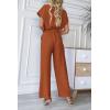imagePRETTYGARDEN Womens One Piece Jumpsuits Dressy Casual Summer Short Sleeve Wrap V Neck Wide Leg Pants Romper Spring ClothesCaramel