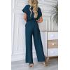 imagePRETTYGARDEN Womens One Piece Jumpsuits Dressy Casual Summer Short Sleeve Wrap V Neck Wide Leg Pants Romper Spring ClothesDark Blue