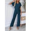 imagePRETTYGARDEN Womens One Piece Jumpsuits Dressy Casual Summer Short Sleeve Wrap V Neck Wide Leg Pants Romper Spring ClothesDark Blue