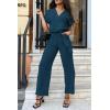 imagePRETTYGARDEN Womens One Piece Jumpsuits Dressy Casual Summer Short Sleeve Wrap V Neck Wide Leg Pants Romper Spring ClothesDark Blue