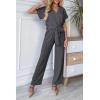 imagePRETTYGARDEN Womens One Piece Jumpsuits Dressy Casual Summer Short Sleeve Wrap V Neck Wide Leg Pants Romper Spring ClothesDark Grey