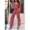 imagePRETTYGARDEN Womens One Piece Jumpsuits Dressy Casual Summer Short Sleeve Wrap V Neck Wide Leg Pants Romper Spring ClothesDark Pink