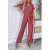 imagePRETTYGARDEN Womens One Piece Jumpsuits Dressy Casual Summer Short Sleeve Wrap V Neck Wide Leg Pants Romper Spring ClothesDark Pink