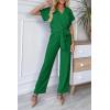 imagePRETTYGARDEN Womens One Piece Jumpsuits Dressy Casual Summer Short Sleeve Wrap V Neck Wide Leg Pants Romper Spring ClothesGreen