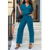 imagePRETTYGARDEN Womens One Piece Jumpsuits Dressy Casual Summer Short Sleeve Wrap V Neck Wide Leg Pants Romper Spring ClothesLake Blue