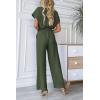 imagePRETTYGARDEN Womens One Piece Jumpsuits Dressy Casual Summer Short Sleeve Wrap V Neck Wide Leg Pants Romper Spring ClothesLight Army Green