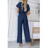 imagePRETTYGARDEN Womens One Piece Jumpsuits Dressy Casual Summer Short Sleeve Wrap V Neck Wide Leg Pants Romper Spring ClothesNavy