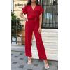 imagePRETTYGARDEN Womens One Piece Jumpsuits Dressy Casual Summer Short Sleeve Wrap V Neck Wide Leg Pants Romper Spring ClothesRed