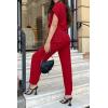 imagePRETTYGARDEN Womens One Piece Jumpsuits Dressy Casual Summer Short Sleeve Wrap V Neck Wide Leg Pants Romper Spring ClothesRed