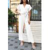 imagePRETTYGARDEN Womens One Piece Jumpsuits Dressy Casual Summer Short Sleeve Wrap V Neck Wide Leg Pants Romper Spring ClothesWhite