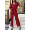 imagePRETTYGARDEN Womens One Piece Jumpsuits Dressy Casual Summer Short Sleeve Wrap V Neck Wide Leg Pants Romper Spring ClothesWine Red
