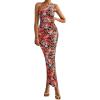 imagePRETTYGARDEN Womens One Shoulder Bodycon Dresses Summer 2026 Ruched Floral Beach Cocktail Wedding Guest DressBlack Flower
