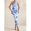 imagePRETTYGARDEN Womens One Shoulder Bodycon Dresses Summer 2026 Ruched Floral Beach Cocktail Wedding Guest DressBlue