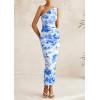 imagePRETTYGARDEN Womens One Shoulder Bodycon Dresses Summer 2026 Ruched Floral Beach Cocktail Wedding Guest DressBlue
