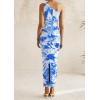 imagePRETTYGARDEN Womens One Shoulder Bodycon Dresses Summer 2026 Ruched Floral Beach Cocktail Wedding Guest DressBlue