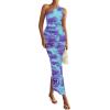 imagePRETTYGARDEN Womens One Shoulder Bodycon Dresses Summer 2026 Ruched Floral Beach Cocktail Wedding Guest DressFloral Blue