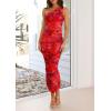 imagePRETTYGARDEN Womens One Shoulder Bodycon Dresses Summer 2026 Ruched Floral Beach Cocktail Wedding Guest DressFloral Rust Red