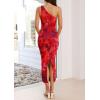 imagePRETTYGARDEN Womens One Shoulder Bodycon Dresses Summer 2026 Ruched Floral Beach Cocktail Wedding Guest DressFloral Rust Red