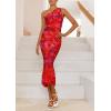 imagePRETTYGARDEN Womens One Shoulder Bodycon Dresses Summer 2026 Ruched Floral Beach Cocktail Wedding Guest DressFloral Rust Red