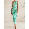 imagePRETTYGARDEN Womens One Shoulder Bodycon Dresses Summer 2026 Ruched Floral Beach Cocktail Wedding Guest DressGreen