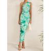 imagePRETTYGARDEN Womens One Shoulder Bodycon Dresses Summer 2026 Ruched Floral Beach Cocktail Wedding Guest DressGreen