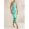 imagePRETTYGARDEN Womens One Shoulder Bodycon Dresses Summer 2026 Ruched Floral Beach Cocktail Wedding Guest DressGreen
