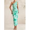 imagePRETTYGARDEN Womens One Shoulder Bodycon Dresses Summer 2026 Ruched Floral Beach Cocktail Wedding Guest DressGreen
