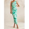 imagePRETTYGARDEN Womens One Shoulder Bodycon Dresses Summer 2026 Ruched Floral Beach Cocktail Wedding Guest DressGreen