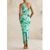 imagePRETTYGARDEN Womens One Shoulder Bodycon Dresses Summer 2026 Ruched Floral Beach Cocktail Wedding Guest DressGreen