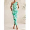 imagePRETTYGARDEN Womens One Shoulder Bodycon Dresses Summer 2026 Ruched Floral Beach Cocktail Wedding Guest DressGreen
