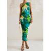 imagePRETTYGARDEN Womens One Shoulder Bodycon Dresses Summer 2026 Ruched Floral Beach Cocktail Wedding Guest DressGreen Floral