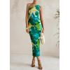 imagePRETTYGARDEN Womens One Shoulder Bodycon Dresses Summer 2026 Ruched Floral Beach Cocktail Wedding Guest DressGreen Floral