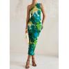 imagePRETTYGARDEN Womens One Shoulder Bodycon Dresses Summer 2026 Ruched Floral Beach Cocktail Wedding Guest DressGreen Floral
