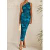 imagePRETTYGARDEN Womens One Shoulder Bodycon Dresses Summer 2026 Ruched Floral Beach Cocktail Wedding Guest DressLake Blue Floral