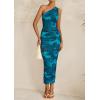 imagePRETTYGARDEN Womens One Shoulder Bodycon Dresses Summer 2026 Ruched Floral Beach Cocktail Wedding Guest DressLake Blue Floral