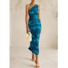 imagePRETTYGARDEN Womens One Shoulder Bodycon Dresses Summer 2026 Ruched Floral Beach Cocktail Wedding Guest DressLake Blue Floral