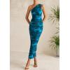 imagePRETTYGARDEN Womens One Shoulder Bodycon Dresses Summer 2026 Ruched Floral Beach Cocktail Wedding Guest DressLake Blue Floral
