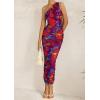 imagePRETTYGARDEN Womens One Shoulder Bodycon Dresses Summer 2026 Ruched Floral Beach Cocktail Wedding Guest DressNavy Red Flower