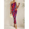 imagePRETTYGARDEN Womens One Shoulder Bodycon Dresses Summer 2026 Ruched Floral Beach Cocktail Wedding Guest DressNavy Red Flower
